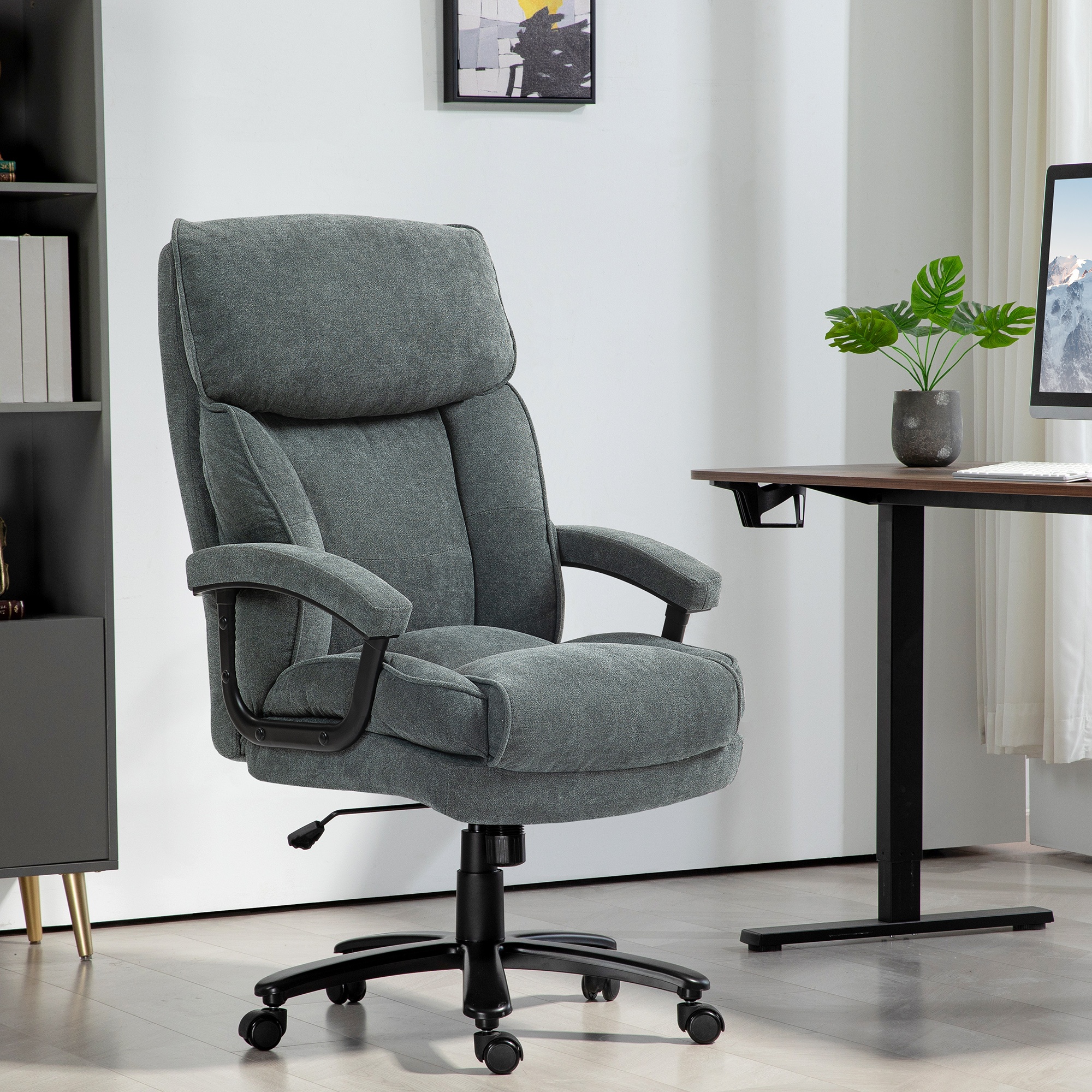 TEMU HOMCOM Chaise de Bureau Grande et Haute, Robuste pour Maison/Bureau , Capacité de Poids 450 kg, Hauteur Réglable, Mécanisme Pivotant, Rembourré,