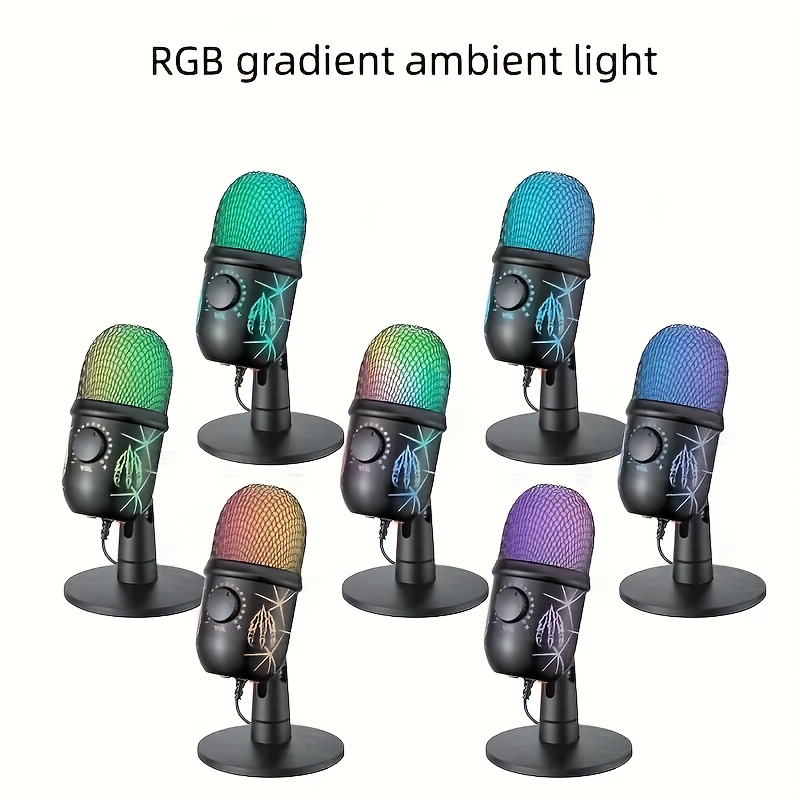 RGB Condenser Microphone With RGB Lighting, Ear-type Condenser Microphone For Gaming, Singing, Live Streaming, Video Conferencing And Podcasting