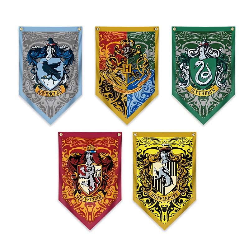 [warneb ] Harry Potter 5pcs Banner Set - Includes Hogwarts, Gryffindor, Slytherin, Ravenclaw, And Hufflepuff Banners, Party Decorations For Magical Celebrations!