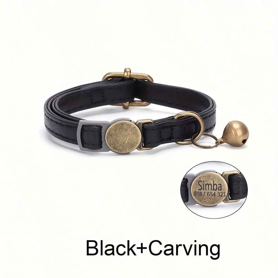TEMU Custom Engraved Faux Leather Pet Collar And Id Tag - Vintage Style, Quick Release Buckle, Durable Cat Collar Accessory, Suitable For Cat Lovers