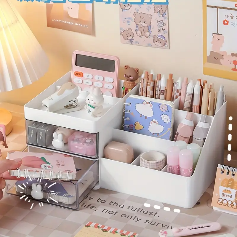 large capacity multi functional storage organizer with drawer   bathroom office desk cosmetics for return school details 5