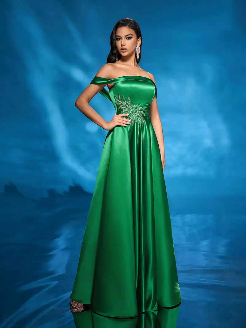 elegant shoulder green gown women fitted floor length - Temu elegant shoulder green gown women fitted floor length - Temu