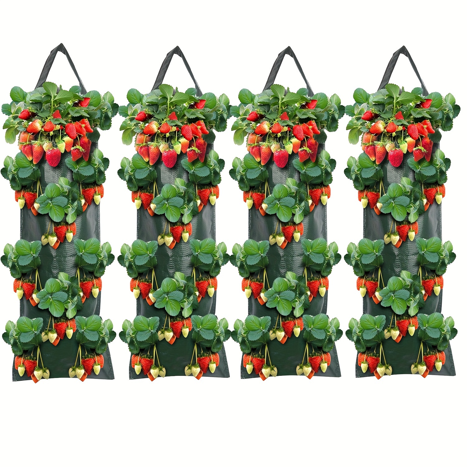 E-shop (4er-Pack) 8-Loch Grüner Hängender Erdbeer-Blumentopf, Garten Tomaten Pflanzbeutel, Hängender Erdbeer Pflanzen Wachstumsbeutel, Hängender