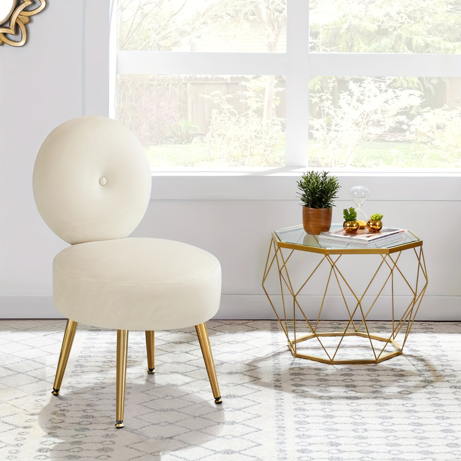 Velvet Dressing Stool With Backrest, Armless Dressing Table Chair, Metal  Stool Legs, Suitable For Powder Room, Bedroom, Study, Dressing Table