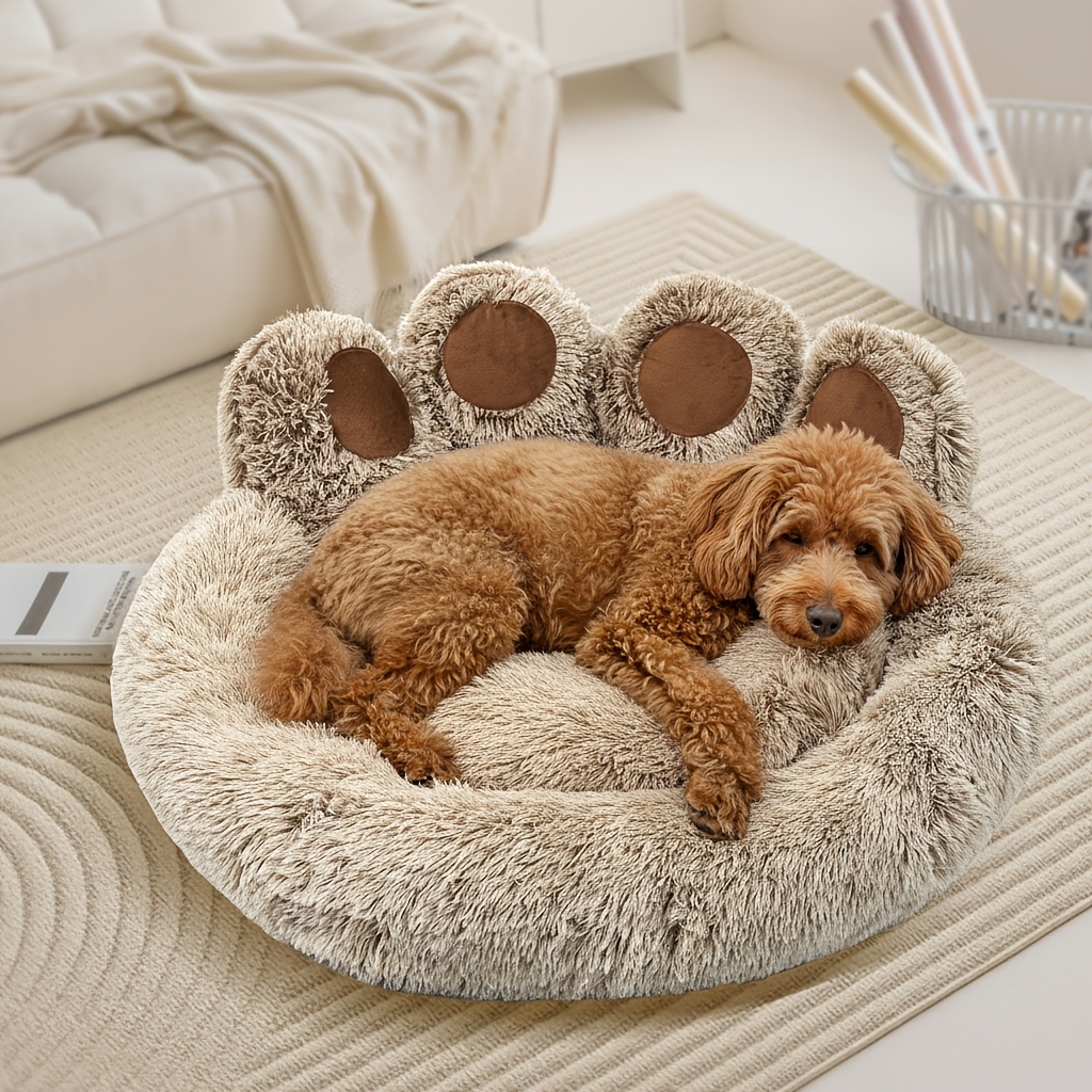 TEMU Brown Cute Shaped Pet Mattress, Plush Mattress, Calm Donut Pet Mattress, Warm And Comfortable Soft Dog Round Mattress