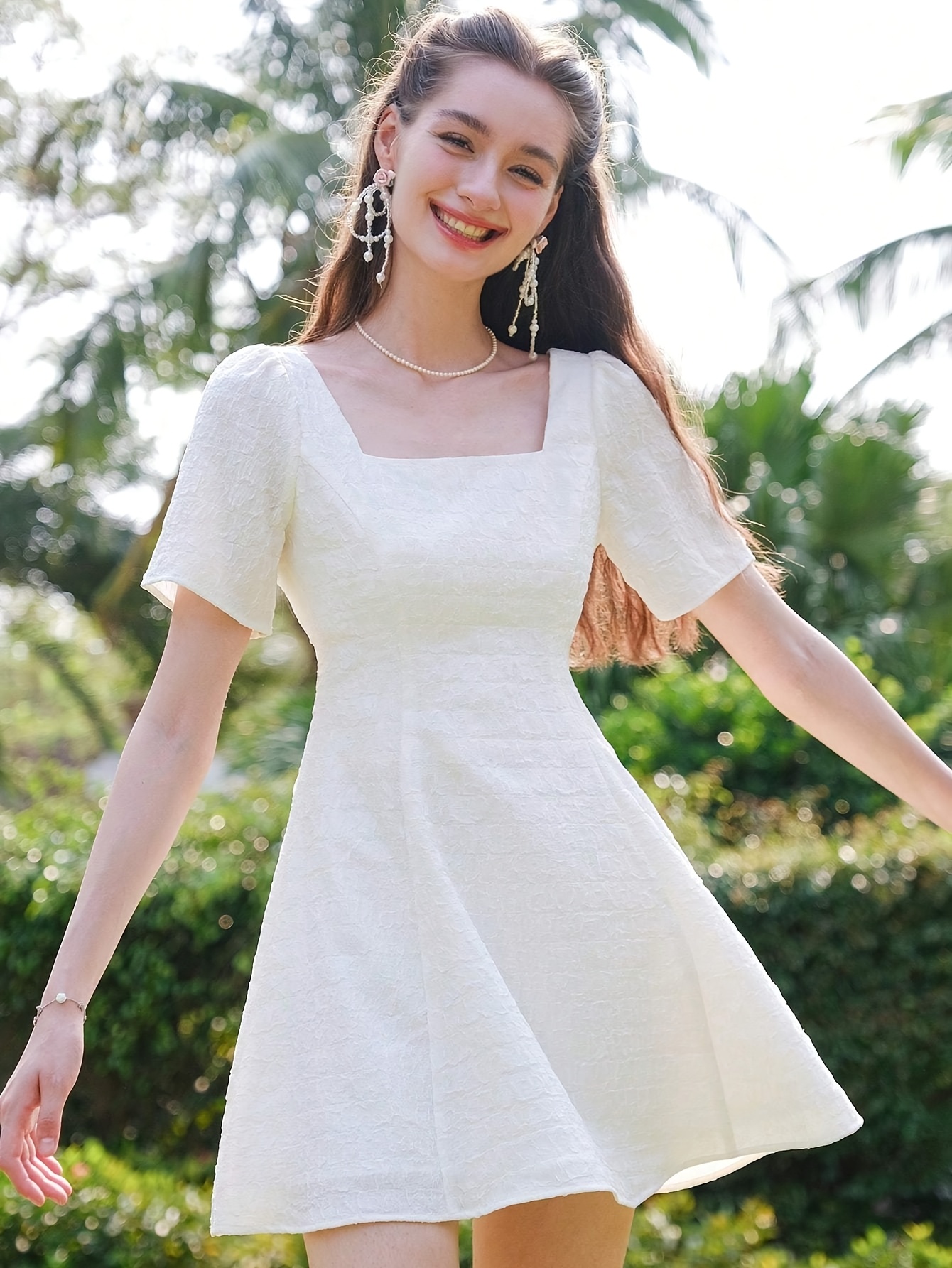 womens lightweight a line short sleeve dress square neck Temu