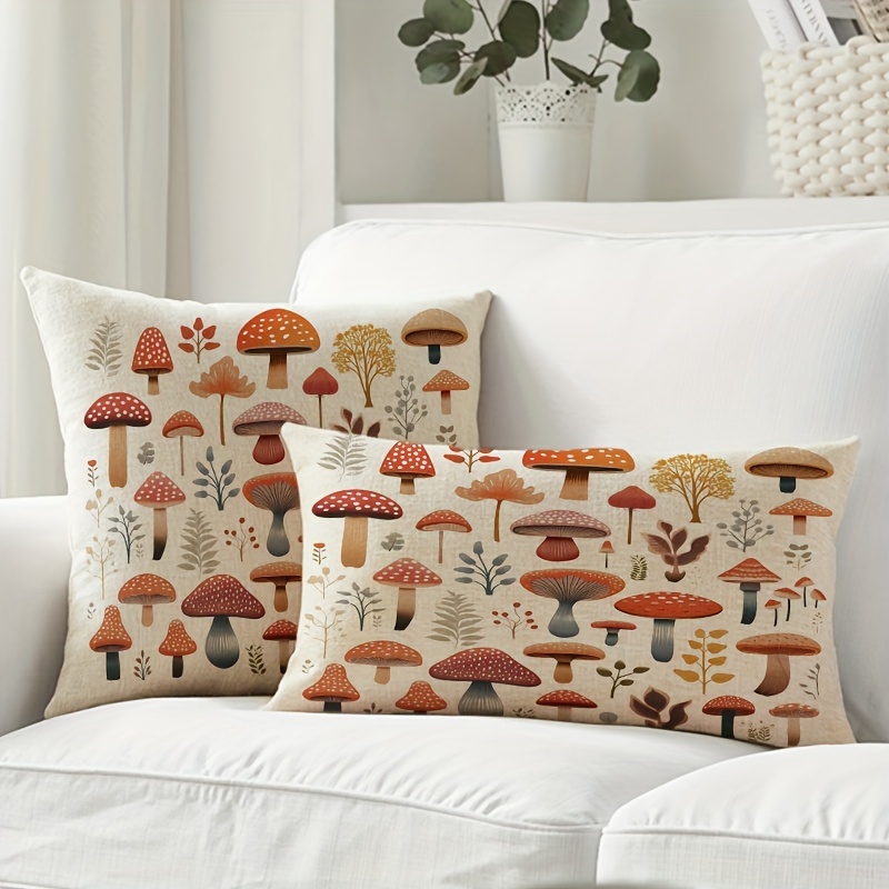 

Rustic Mushroom Throw Pillow Cover - Country Style Lumbar Decor, Machine Washable, Zip Closure, Polyester - Red, Fits 18x18 Or 12x20 Inch Cushions (pillow Not Included)