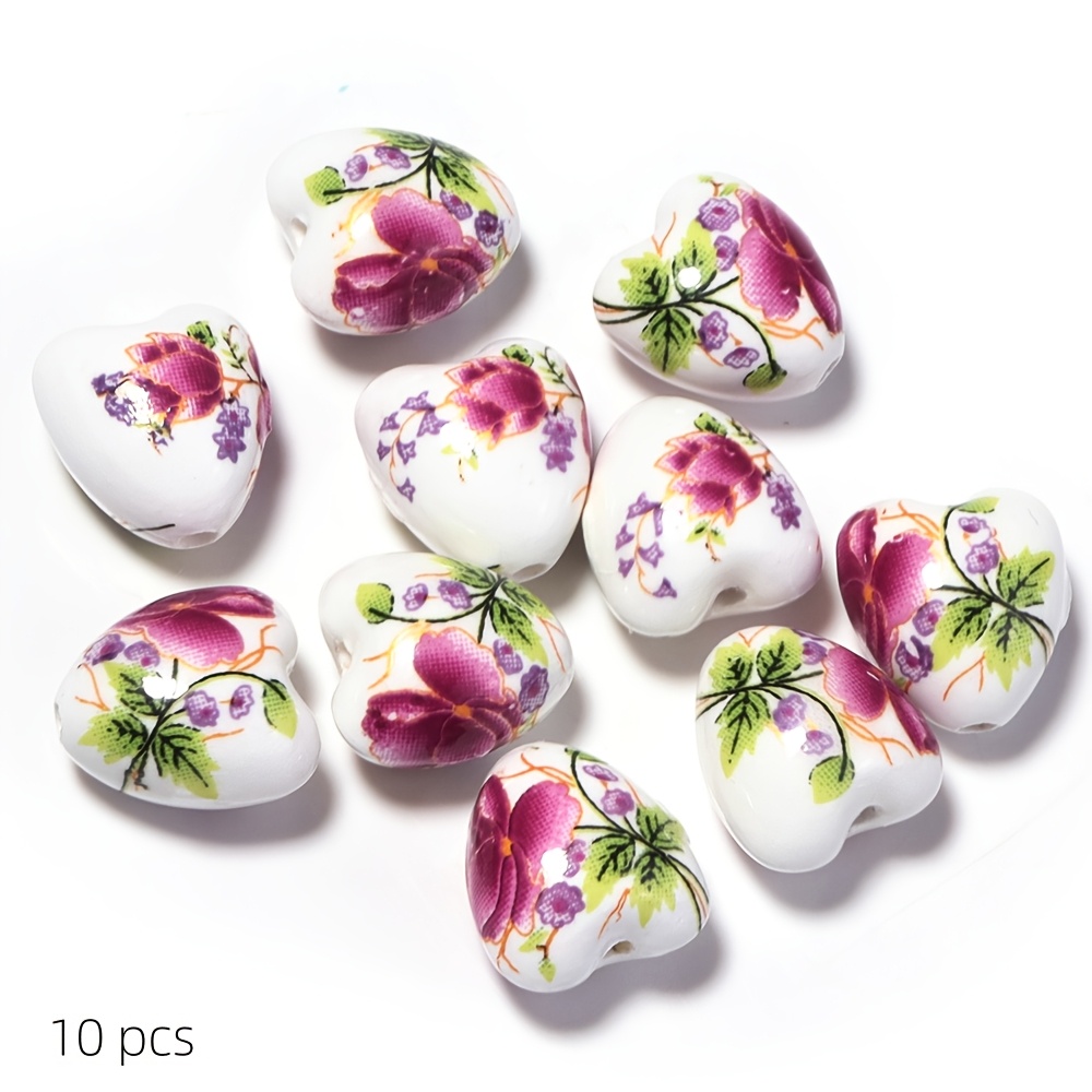 10pcs Random Color Ceramic Peach Heart Beads for Jewelry Making
