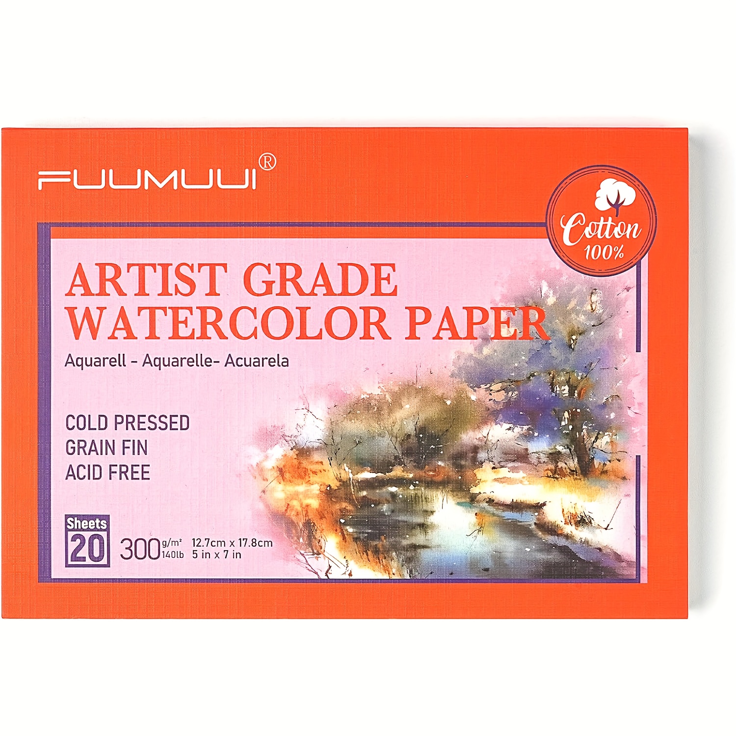 

Premium 100% Cotton Watercolor Paper Pad, 20 Sheets, 6x8 Inches - Cold Pressed, 140lb/300gsm - Ideal For Artists' Watercolors, Gouache & Ink