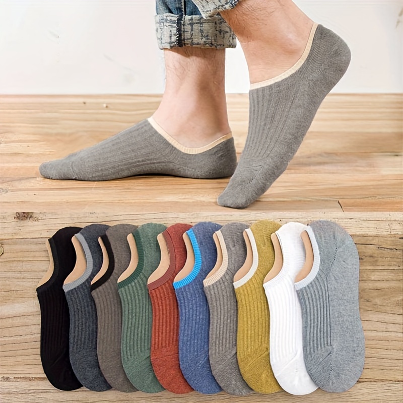 

10 Pairs Of Summer Series Men's Vertical Pattern Ultra-thin Breathable Invisible Socks That Don't Fall Off