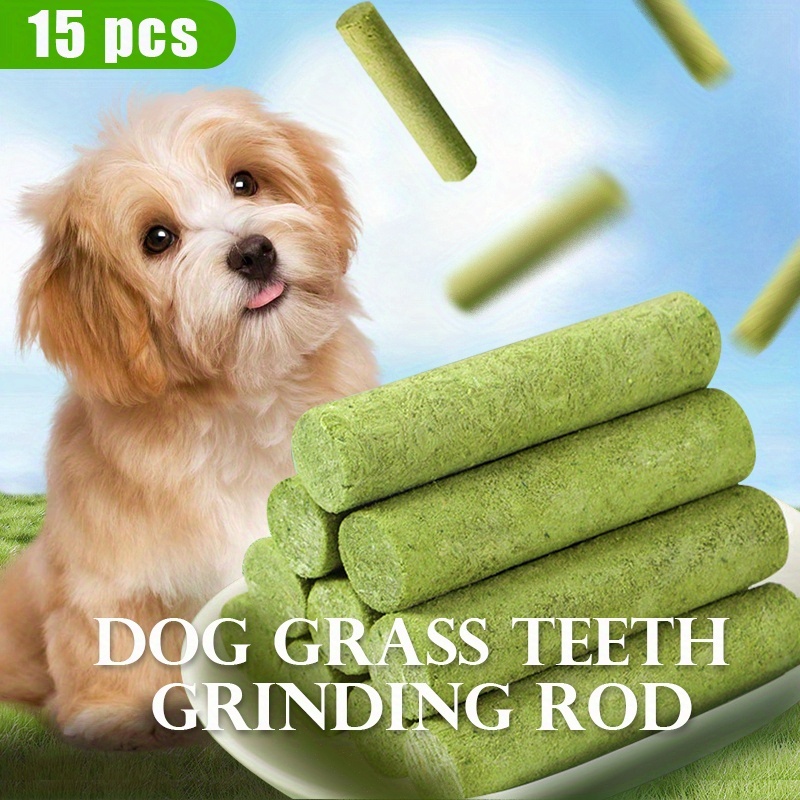 TEMU 15pcs Dog Grass Snack - Teeth Cleaning Chewable Tablets, Breath Freshener, Promotes Shiny Fur And Digestive Health, Made Only Of Grass And Meat,