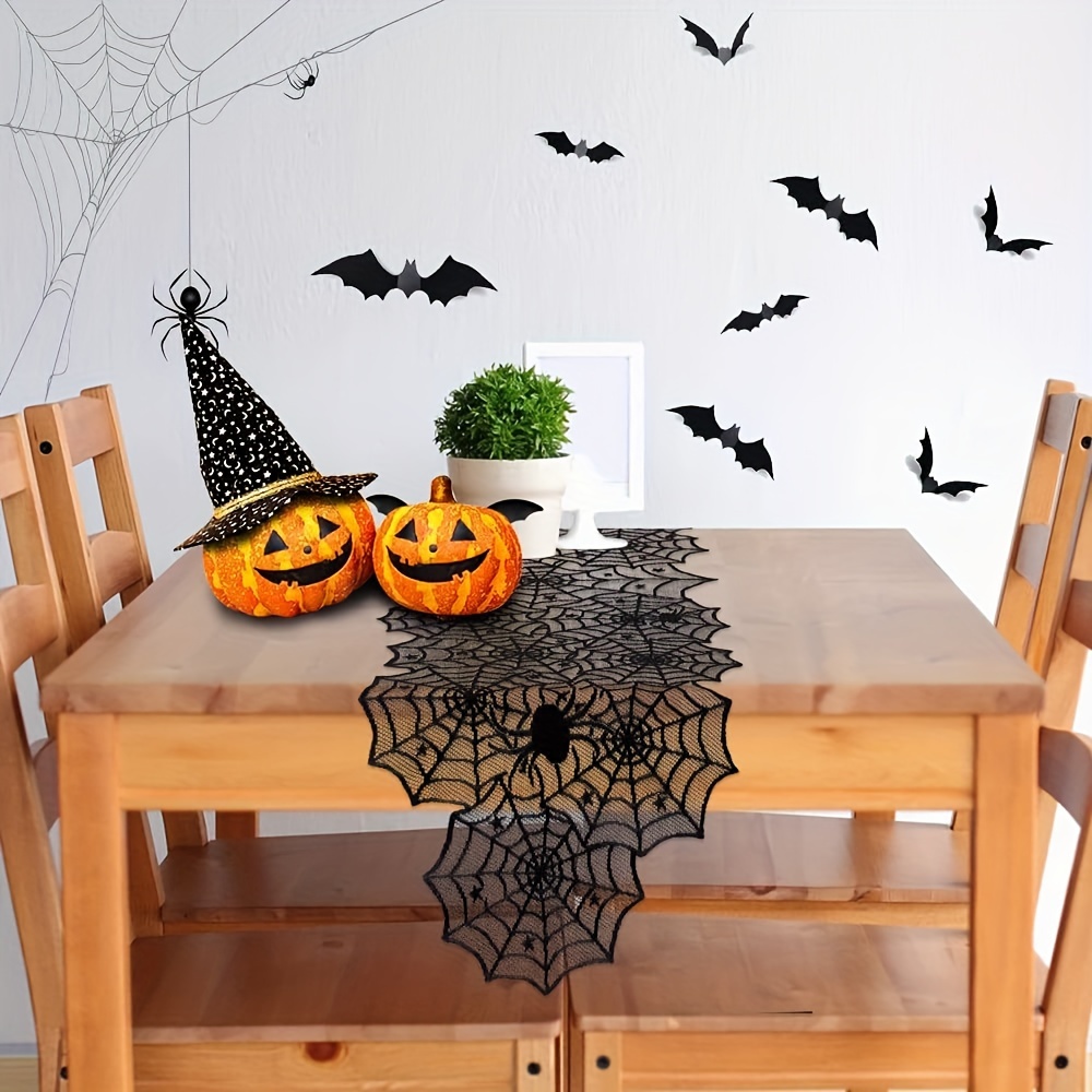 

Spooky Table Runner - Black Lace Spider Web Design, Polyester, Parties & Weddings