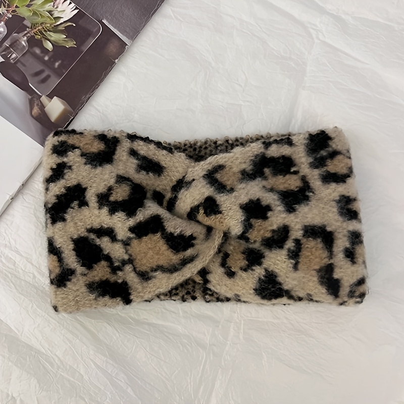 TEMU 1pc Elegant Retro Leopard Print Headband - Thick Warm Winter Hairband For Women, Soft Fabric, Versatile For Fitness, Outdoor & Holiday Gifts