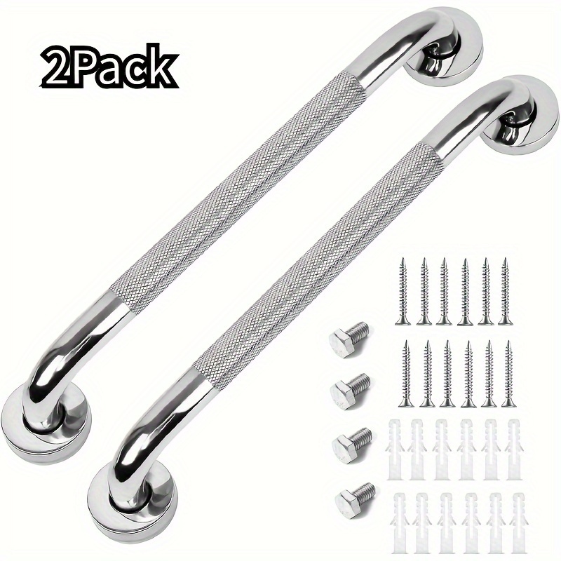 

2pcs 16" Anti-slip Stainless Steel , Knurled Safety Handrails With Mounting Hardware, Ideal For Elderly, Pregnant Women, And Seniors, Bathroom Accessories