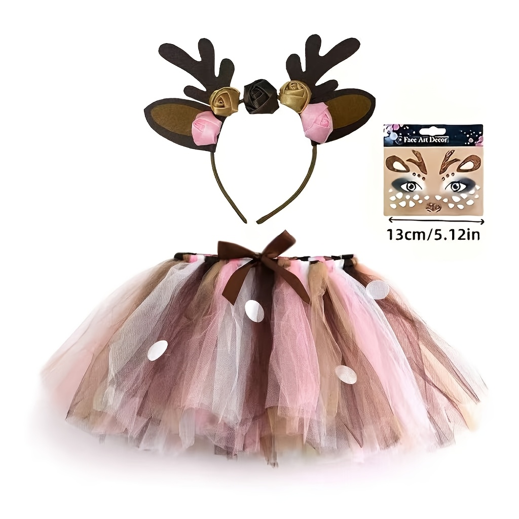Image of Reindeer Ballet Skirt Dance Dress Snowflake 3pcs Set, Without Battery