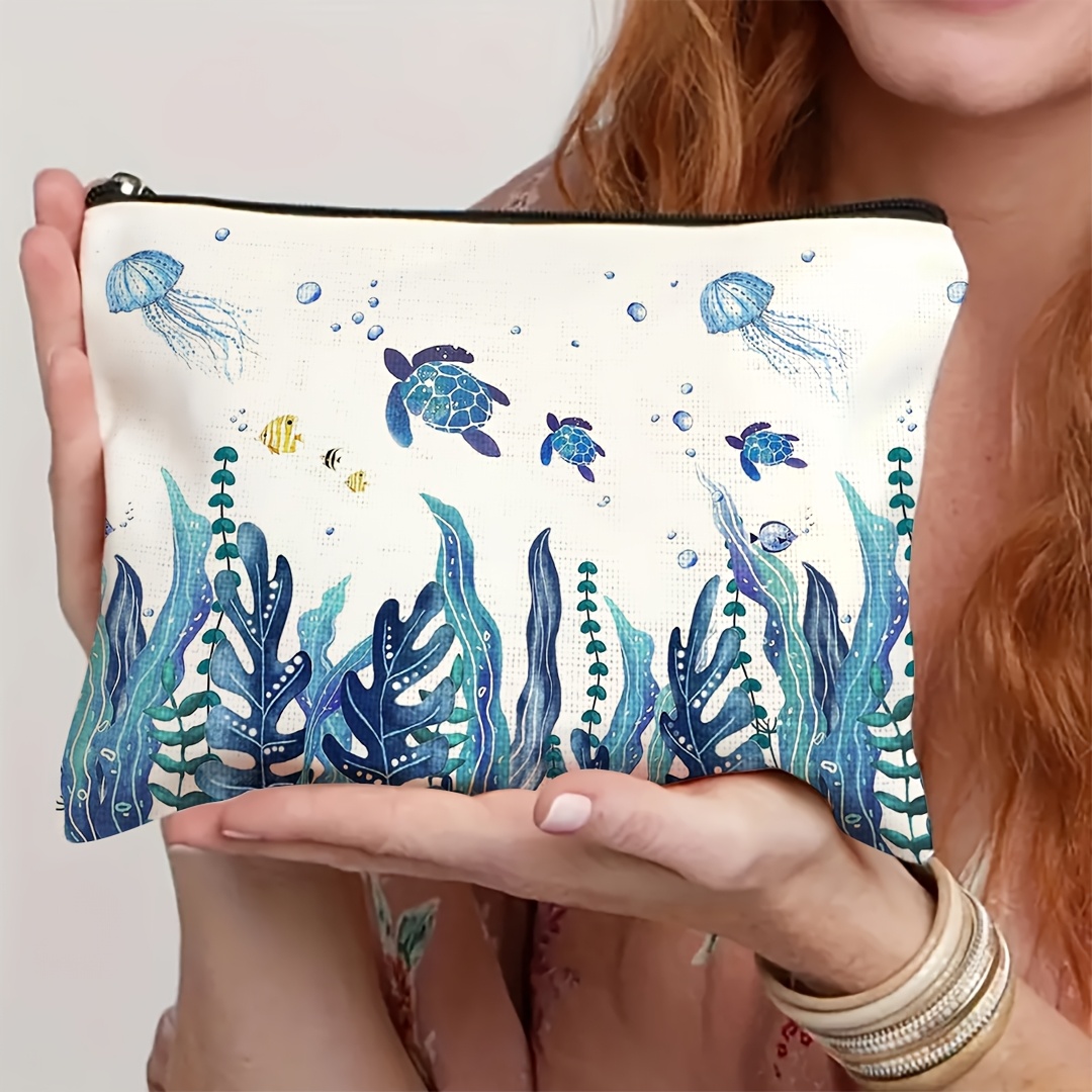 TEMU 1pc, A Vibrant Turtle-themed Makeup Bag Designed For Girls Who Love Turtles, Specifically For Coastal Beach Makeup Bags. Cosmetic Storage Bag,