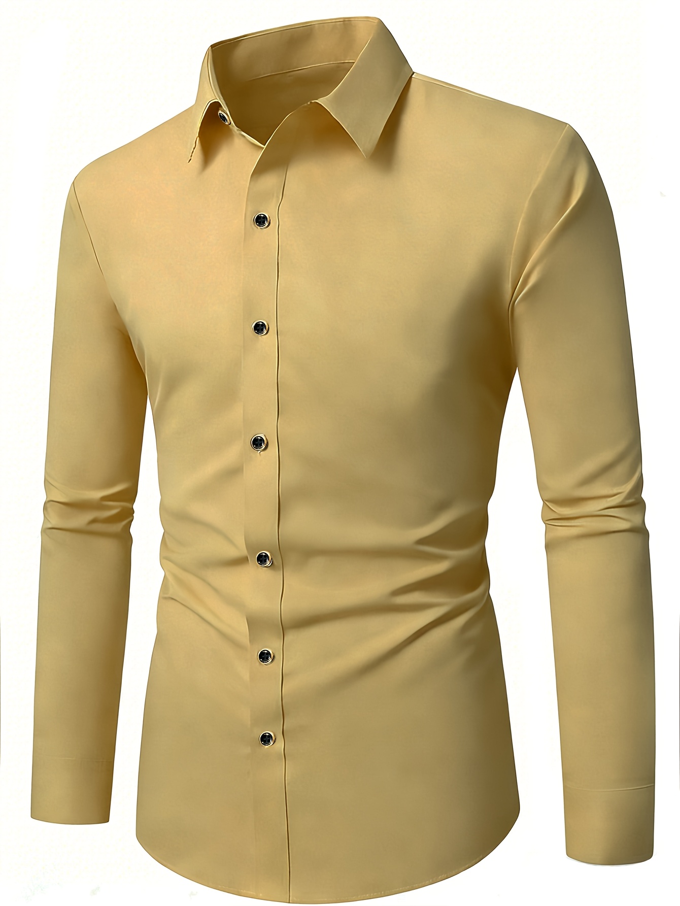 mens elegant khaki shirt fit gold buttons long