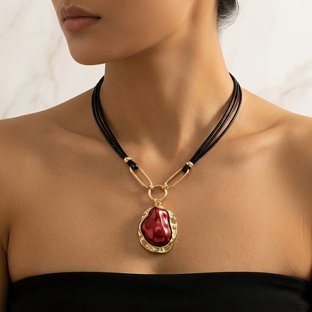 TEMU 1pc Women's Fashion Dopamine New Pendant Necklace, Creative Minimalist Style Cord Necklace, Irregular Baroque Pendant, Women's Clavicle Chain,