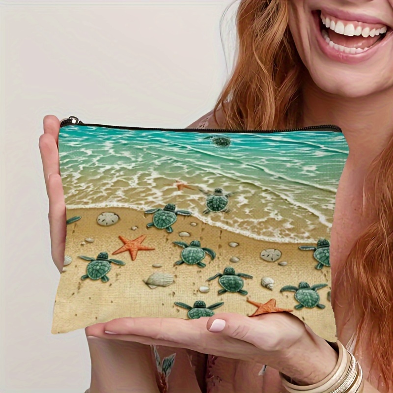 

Chic Sea Turtle Canvas Pouch - , Fade-resistant & Zippered | Makeup, Pencils, Travel & Snacks | Ideal Gift For Sisters &