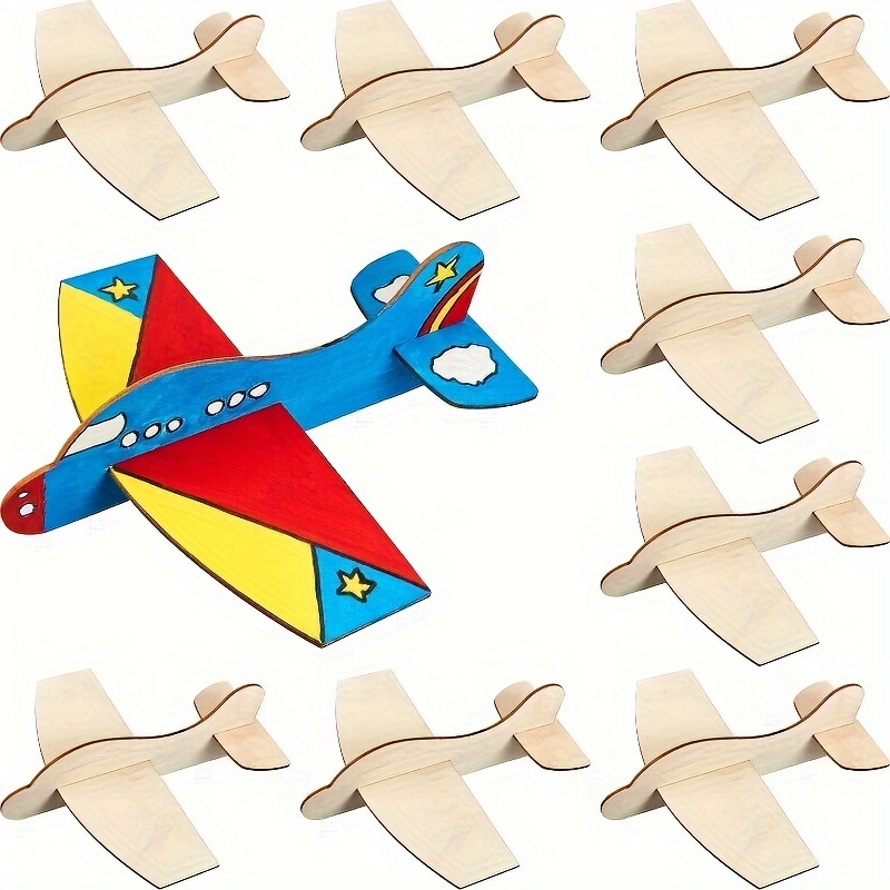 

10pcs Rough Wooden Aircraft Model For Wooden Graffiti Plane, Helicopter Patchwork To Colour, Handmade Wooden Craft Material, Aircraft Crafts
