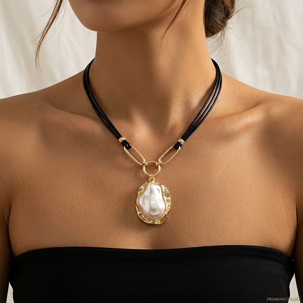 TEMU 1pc Women's Fashion Dopamine New Pendant Necklace, Creative Minimalist Style Cord Necklace, Irregular Baroque Pendant, Women's Clavicle Chain,