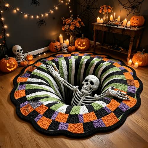 item picture velvet 1pc halloween multicolor swirl rug skull print patterned floor mat 3d visual illusion round rug festive decor rug machine washable rug suitable for living room bedroom entrance hallway