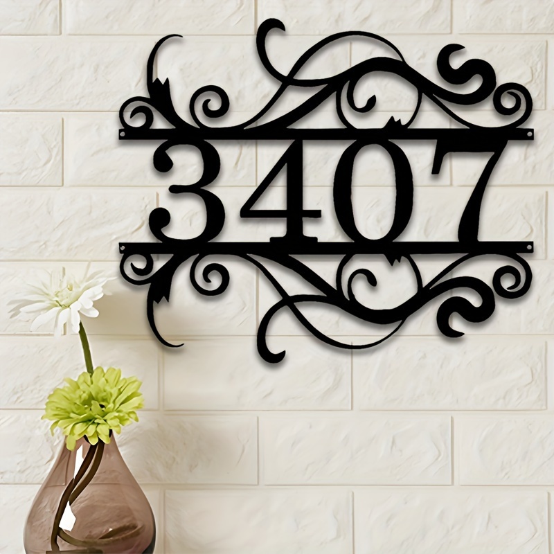 

Art Deco Moire Pattern Metal House Number Sign - 1pc Personalized Detachable Iron Address Plaque, Reusable Matte Finish Outdoor Wall Decor With Pre-pasted Installation For Front Door, Irregular Shape