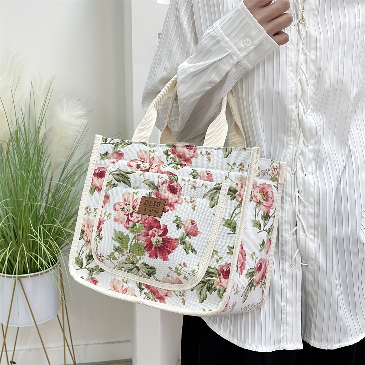 floral print tote bag thickened material perfect commuting Temu