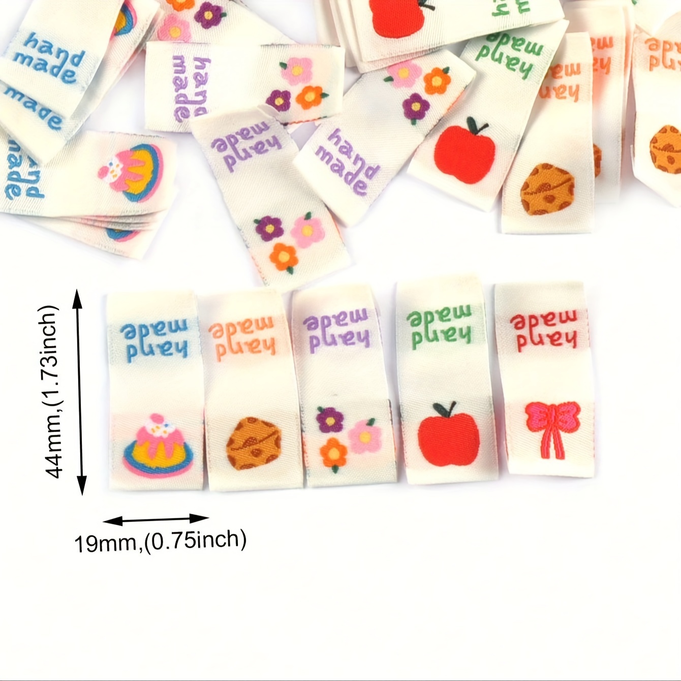 

50 Pieces Of 19x44mm Handmade Fabric Labels With Cartoon Cake, , And Cheese Designs For Sewing, Diy Bags, And Crafts