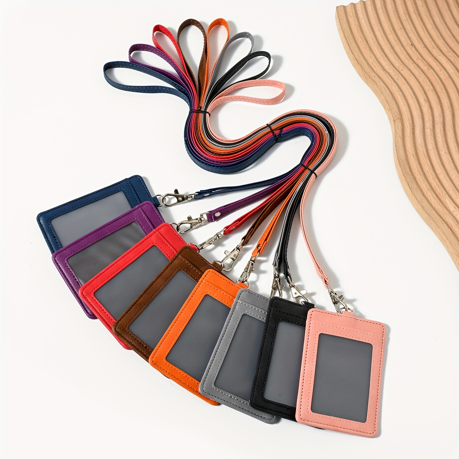 Credit Card Lanyards PU Leather Retractable Lanyards Wallet Business Strap Card Holder Credit  Card Holder Protect Cover Bag ID Badge Holder GREEN&BUTTON