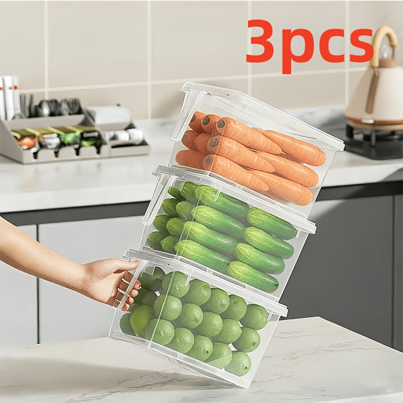 TEMU 3pcs Set (including 3 Lids And 3 Containers) Transparent Food Storage Box, Made Of Food Grade Pp Material, With A Handle Refrigerator