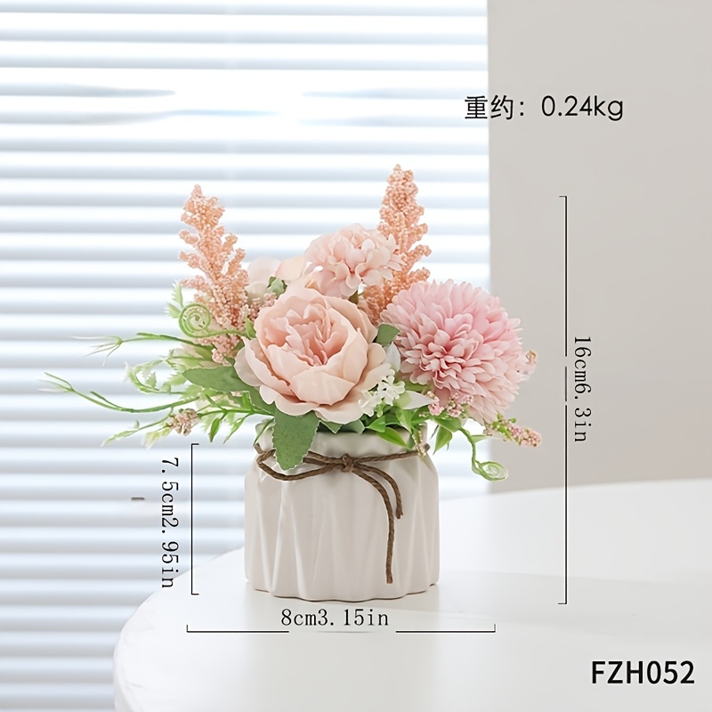 Ceramic Pot Artificial Flower Decorative Plant, High-end Living Room Dining Table Study Faux Greenery Floral Arrangement