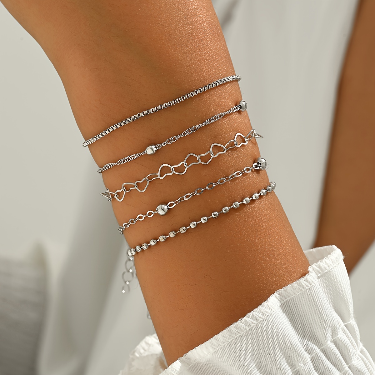 5pcs Layered Bracelet Set Iron Material All Season Wear