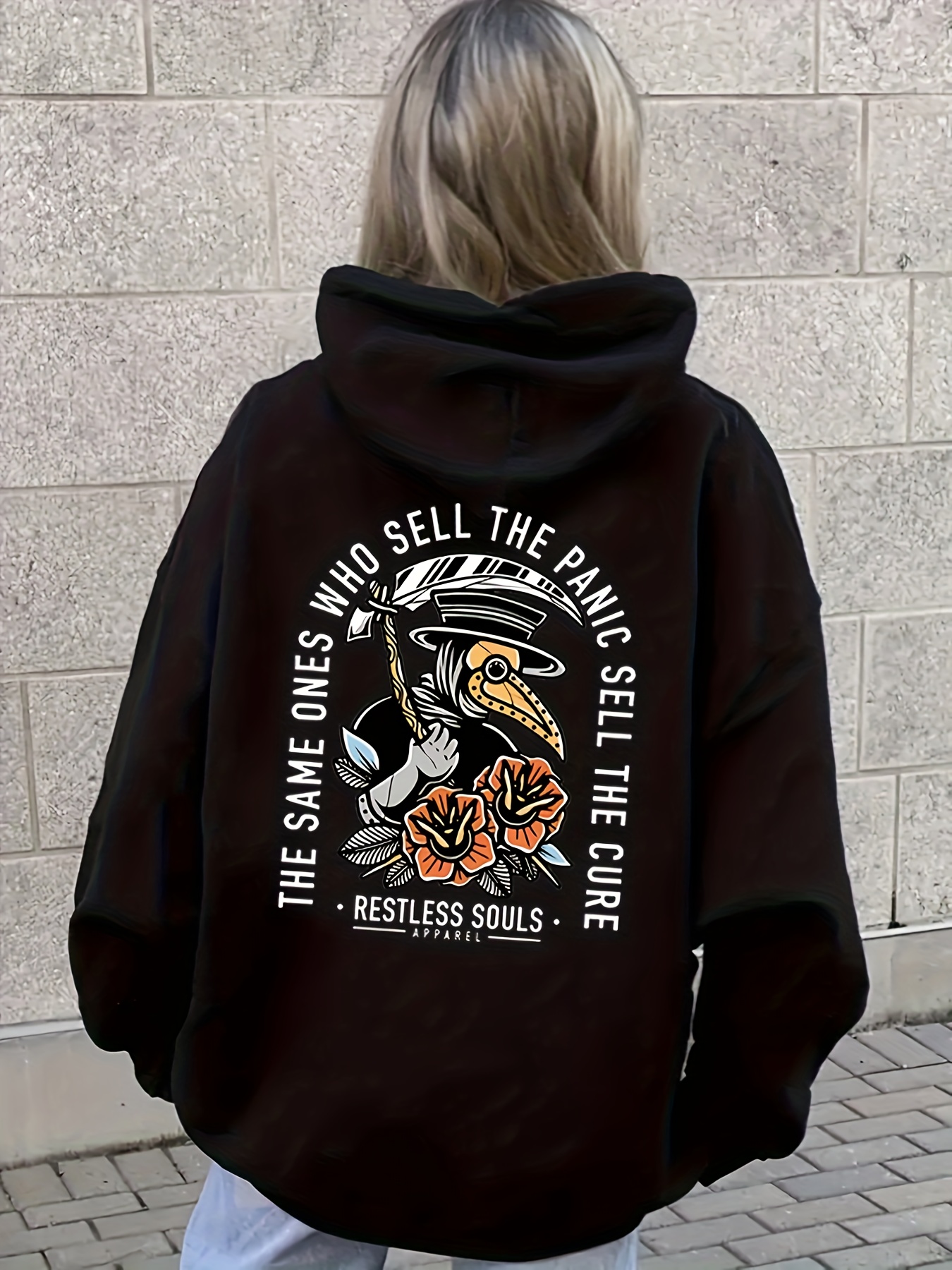 Death Crow Print Women's Fashion Casual Versatile Autumn and Winter Thin  Hoodie