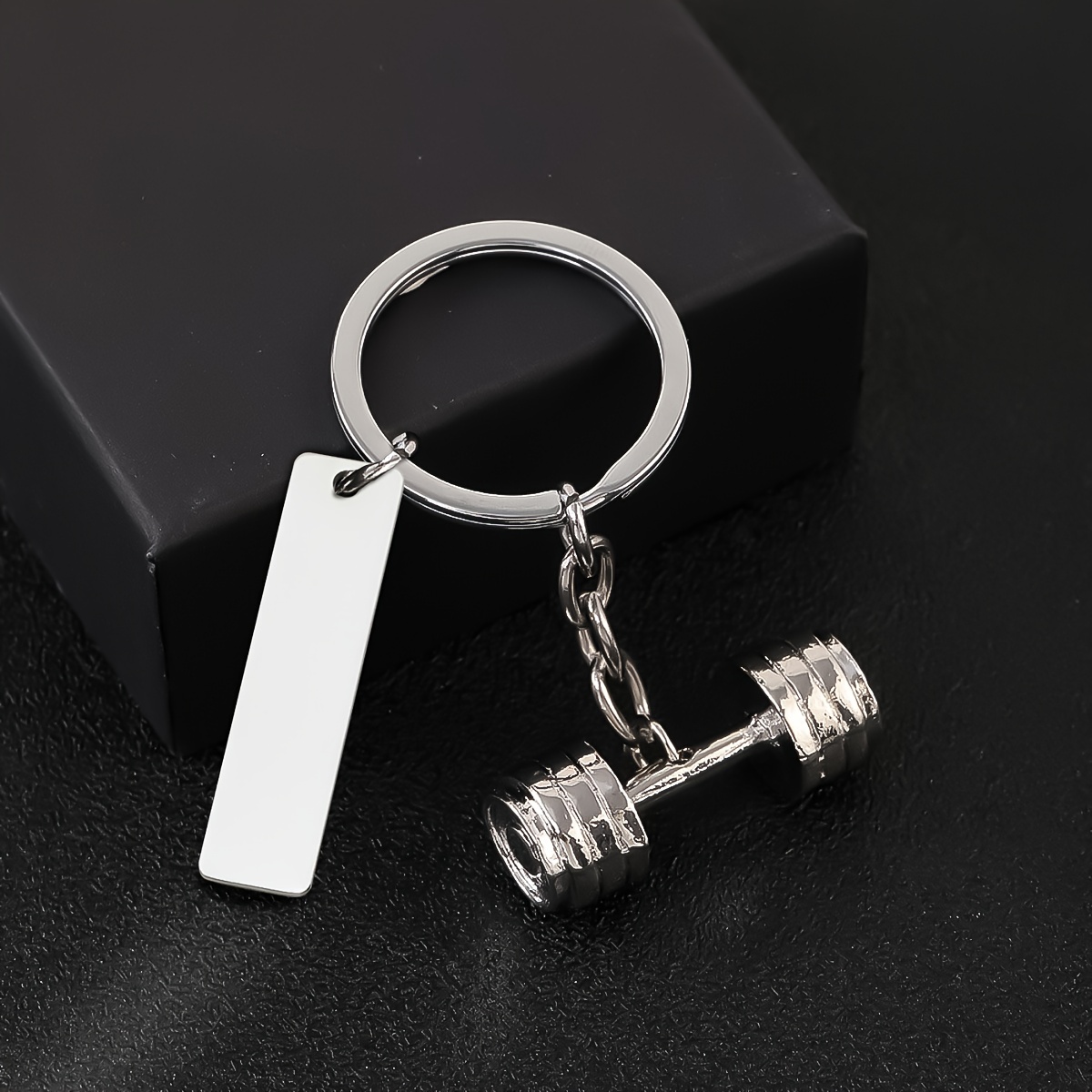 TEMU Personalized Long Strip Custom Text - Alloy Dumbbell Charm Keychain, Casual Car Accessory Bag, School Cute Gothic Y2k Style Keychain, Holiday