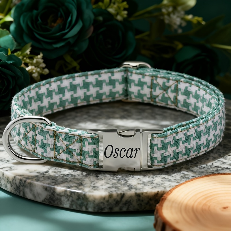 Custom Plaid Pattern Dog Collar with Zinc Alloy Buckle