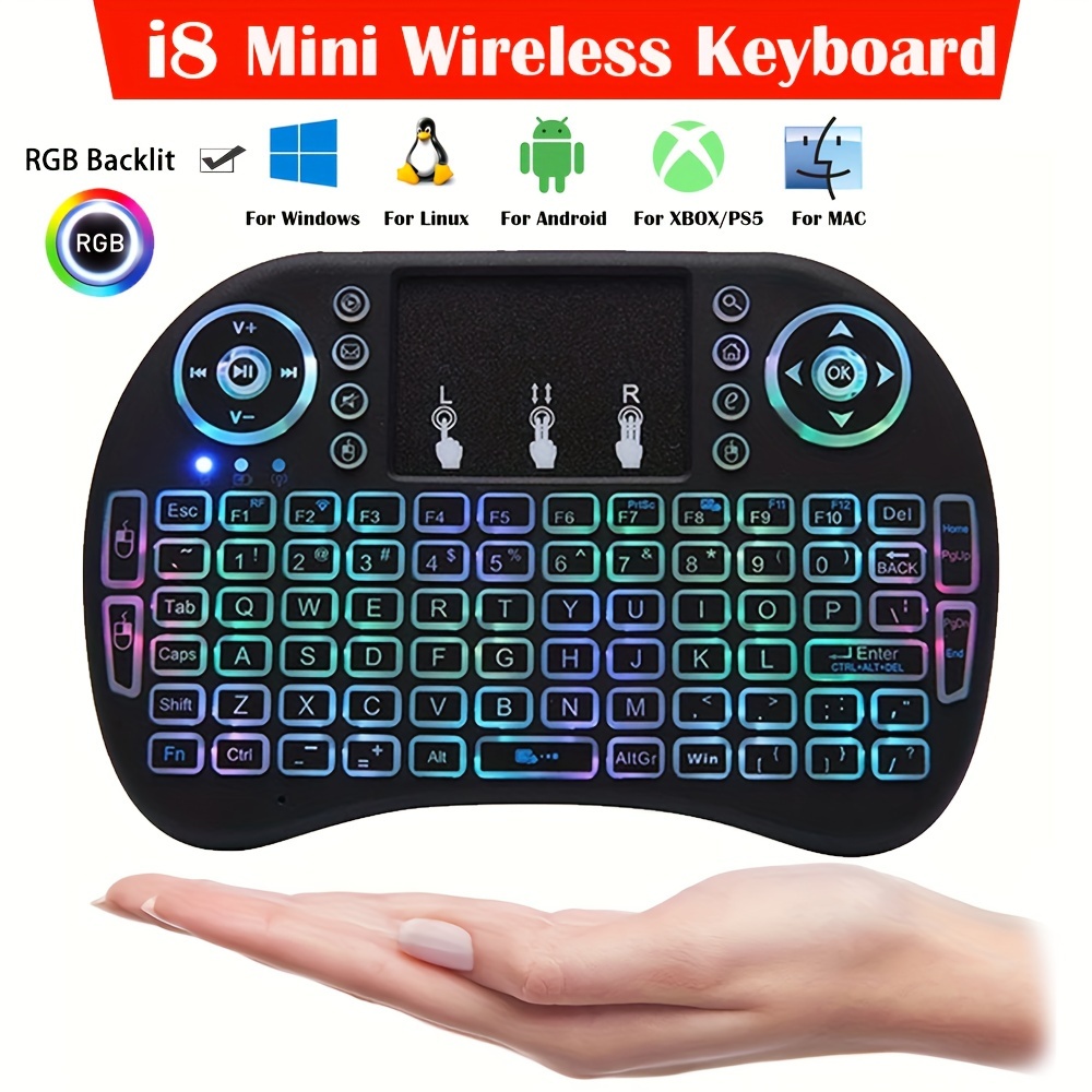 Mini teclado inalámbrico con control remoto Touchpad Mouse Combo  controlador con retroiluminación RGB para Android TV Box Smart TV con  sistema