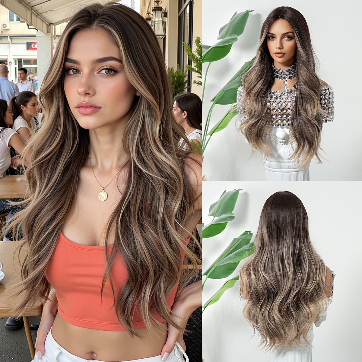 TEMU 26-inch Gradient Long Curly Wig | High Temperature Fiber, Luxurious Spring Colors, Easy-to-style, Ideal For Easter Parties And Festive Occasions