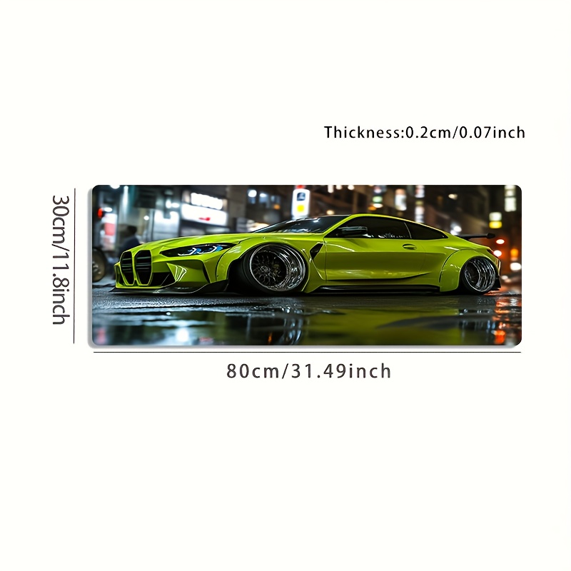 1pc Large Gaming Mouse Pad - Fluorescent Green Racing Car Design, Non-Slip Washable Rubber Base, Durable Desk Mat for PC & Office, Stylish Computer Accessory, Ideal Gift for Gamers & Professionals, Mouse Pads for Desk, Mouse Pad, Gaming, Desk Mat