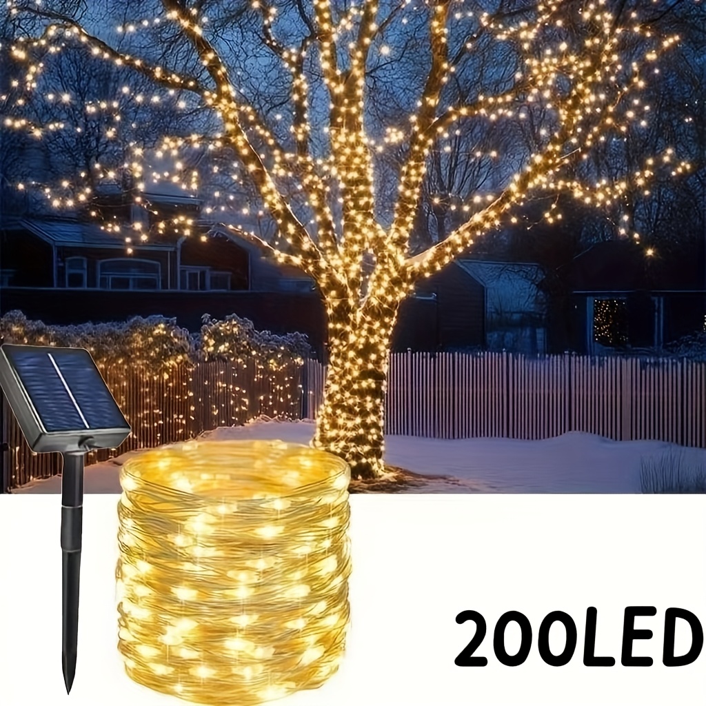 TEMU Lithium Battery Copper Wire Solar Led Fairy String Lights, 50/100/200 Led Outdoor Garden Decorative Lights, Suitable For Christmas Trees, Lawns,