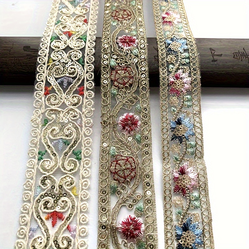

2m X 4cm Wide Embroidered Floral Sequin Trim With Beaded Applique For Dresses And Curtains Decorative Sewing Accessory