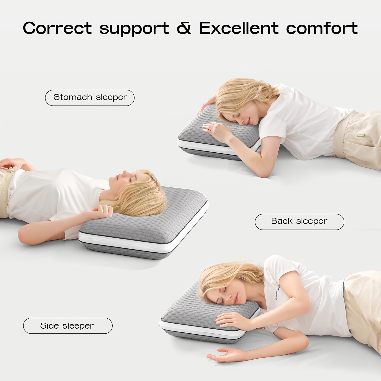 1pc Ice Fiber Dual-Sided Pillow - Ergonomic Support for All Sleeping Positions, Breathable Cooling Design, Machine Washable, Grey, Allposition Support, Sleek Modern Design, Zipper Closure