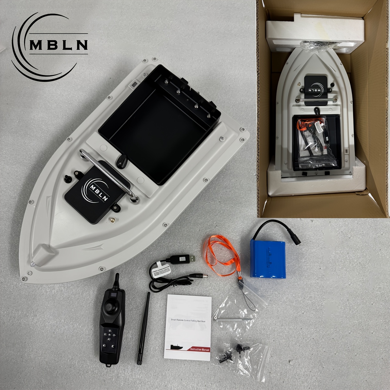 Image of 1 Mbln Silent Bait Boat | Large Bait Capacity, 600m Remote Control Range, 2 Gps , Dual Antenna, Triple Navigation Lights, 1 Hand Remote Control, , Low Power Auto Return, 2kg Load Capacity, Abs Hull