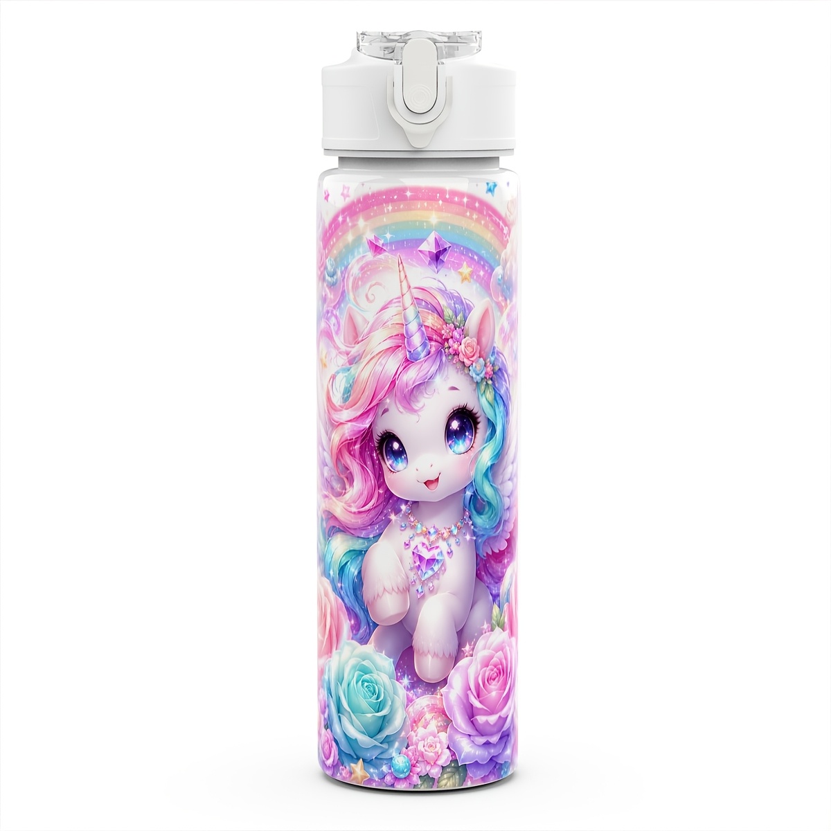 TEMU 1pc Unicorn Plastic Water Bottle Cute Printed Design Plastic Sports Bottle Reusable 25oz 750ml Lightweight Leak Proof Travel Drinks Bottle