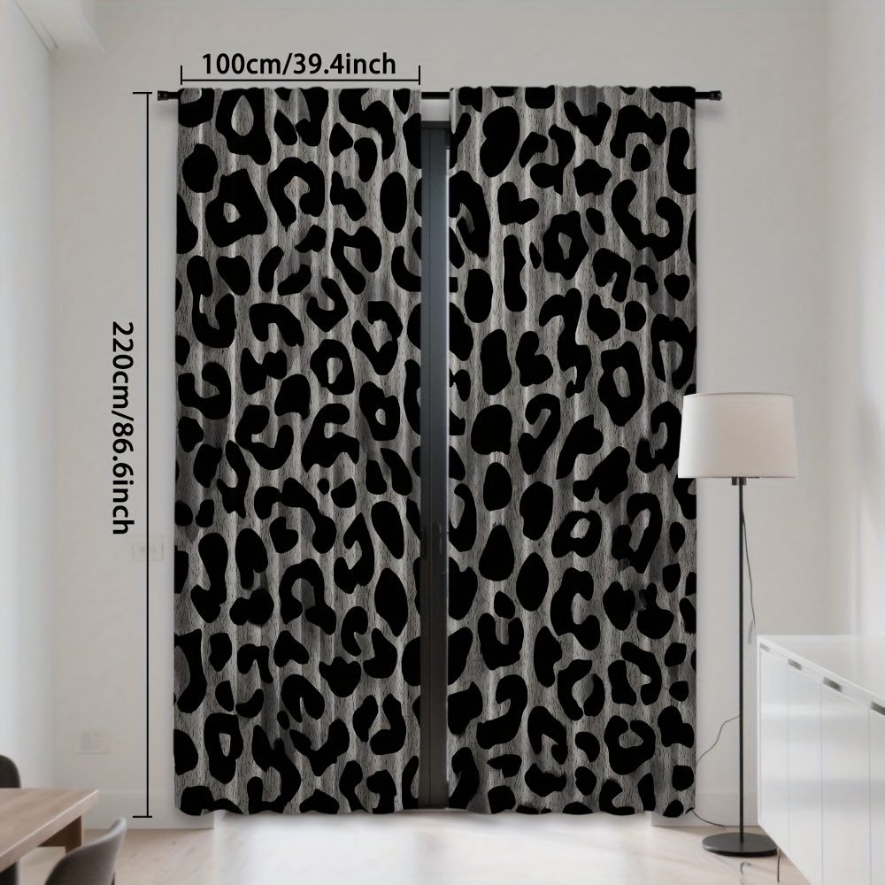 TEMU Set Of 2 Semi-sheer Curtains Featuring A Gray Leopard , Made From Polyester Fabric With A Rod Pocket, Suitable For Decorating Living Rooms,