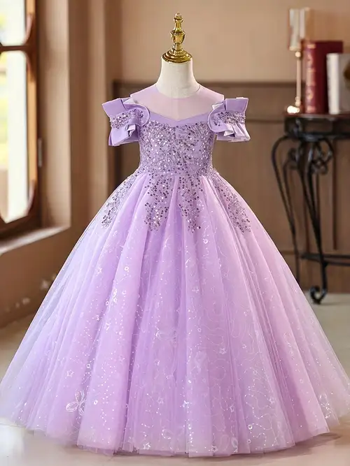 formal purple dress for girls Vedolay Tshirt Dress Little Girl Flower Tulle Dress Princess Pageant Birthday Party Wedding formal Floor Long Dance Evening Maxi Gown,Purple 11-12 Years