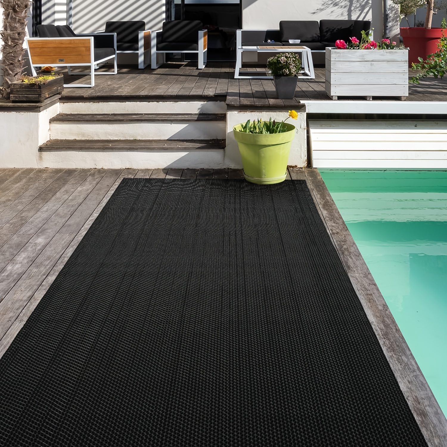 Image of Non-slip Drainage Floor Mat Measuring 90x500cm, 4mm Thick, Made Of Pvc Mesh, Suitable For Like Kitchens, Swimming Pools, Bathrooms, Washrooms, Restaurants, And Garages (in Black)