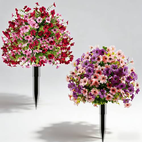 2pcs artificial daisy topiary ball tree with ground stakes simulated mixed violet daisy eucalyptus garden decoration uv resistant artificial evergreen shrubs for indoor outdoor garden and front door decoration low maintenance elegant holiday de