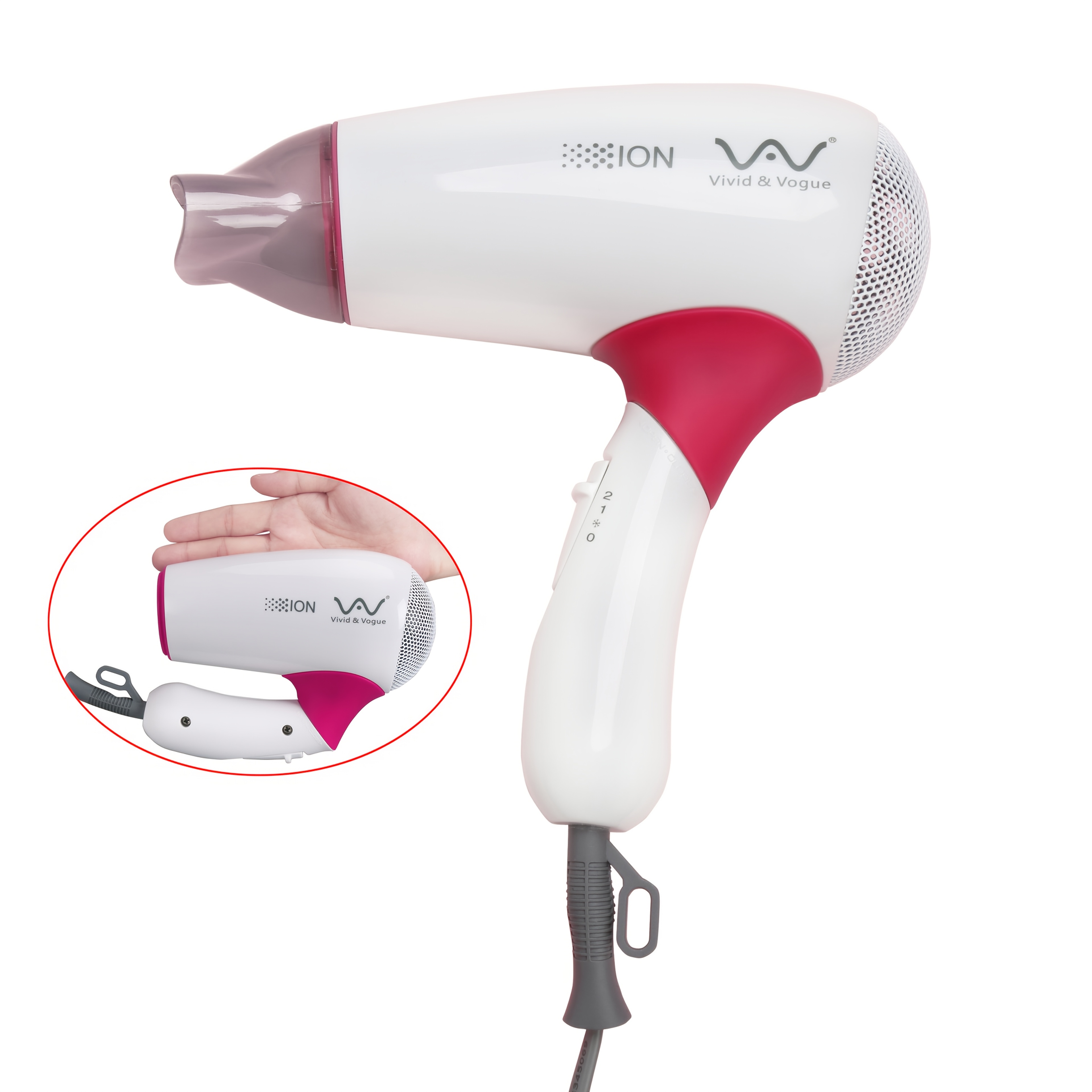 

Vav 1000w Travel Hair Dryer - Professional Ceramic Mini Blow Dryer For With Button, Folding Handle, Negative , And Concentrator Nozzle, Hair Styling Tool | Controls | Glossy