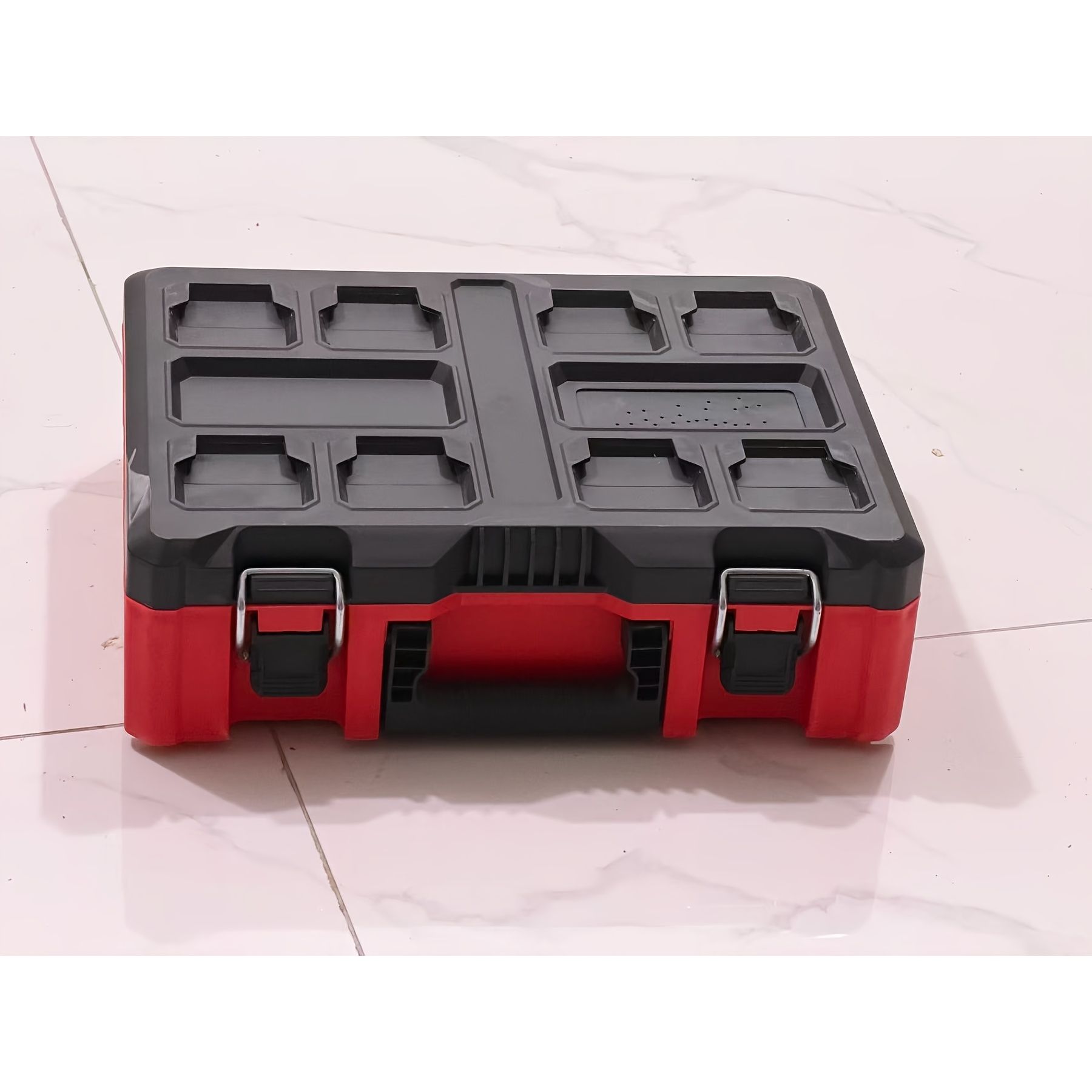 TEMU Boîte à outils robuste de grande capacité en PP épaissi, boîte de rangement empilable avec poignées latérales, organisateur d'outils portable